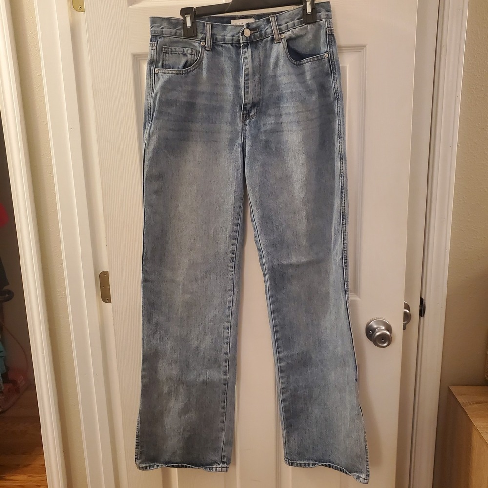 Grey Lab Jeans Women Sz‎ 29 High Waist Skater Baggy Y2K Loose Leg side slits 90s
